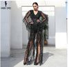 Missord 2022 WINTER Sexy Deep V Ruffles Long Sleeve Female Elegant Ovaralls High Split See Through Jumpsuit FT9561