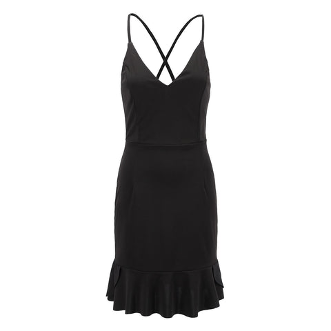 Red Black Sexy Backless Lace Up Deep V-neck Spaghetti Strap Ruffle Bodycon Mini Women Dresses 2022 Summer Style Vestidos