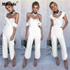 Sexy Off Shoulder Split Wide Leg Rompers For Women Slim Waist Party Overalls 2022 New Ruffles Strap White Black Jumpsuit