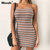 Sexy Striped Summer Women Dress Mini Slim Robe Female Clothing Spaghetti Strap Sexy Back Bow Tie Bandage Dresses