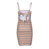 Sexy Striped Summer Women Dress Mini Slim Robe Female Clothing Spaghetti Strap Sexy Back Bow Tie Bandage Dresses