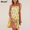 Strapless Yellow Floral Printed Smocked Dress Ruffles A Line Babydoll Casual Beach Outfit Mini Summer Dress Women 2022