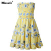 Strapless Yellow Floral Printed Smocked Dress Ruffles A Line Babydoll Casual Beach Outfit Mini Summer Dress Women 2022