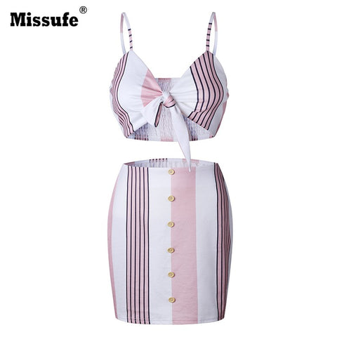 V Neck Bow Tie Bandage Summer Dress Sexy Striped High Waist 2 Pieces Bodycon Beach Dresses For Women 2022