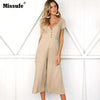 Wide Leg Pants Casual Button Female Long Playsuit 2022 Short Sleeve Summer Bodysuits Sexy V Neck Women Jumpsuit