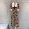 Miu Summer Retro Tea Break Platycodon Floral Dress Puff Sleeve Beach Vacation Long Dress Women