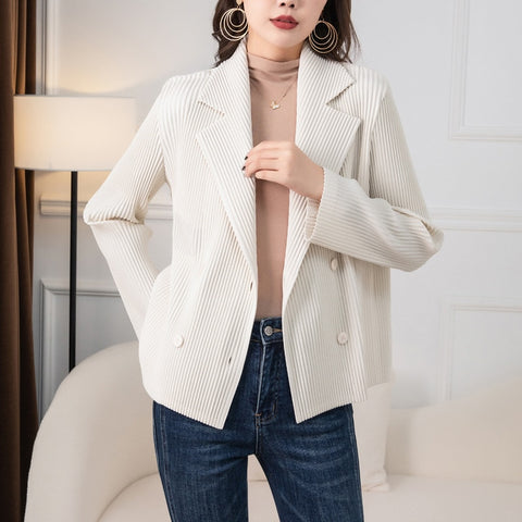 Miyake Pleated Fold Ladies Sets Blazer Mujer 2023 Autumn Winter Korean Two Piece Blazer Pants Suit Coat Elegant Office