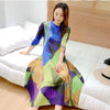 Miyake Pleated Geometric Painted Dress Women Fall 2022 Winter Round neck Loose Plus size Long Designer Clothing