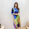 Miyake Pleated Geometric Painted Dress Women Fall 2022 Winter Round neck Loose Plus size Long Designer Clothing