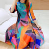 Miyake Pleated Geometric Painted Dress Women Fall 2022 Winter Round neck Loose Plus size Long Designer Clothing
