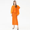 Miyake Pleated High Dress Sets 3D Appliques Flower Plus Size Cloak Sling Dress Original Designer Aesthetic Clothes