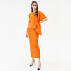 Miyake Pleated High Dress Sets 3D Appliques Flower Plus Size Cloak Sling Dress Original Designer Aesthetic Clothes