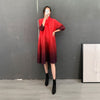 Miyake Pleated Scarf Collar Dress 2022 Spring Women V-neck Dress Long Large Size Elegant Gradient Color Clothing