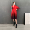 Miyake Pleated Scarf Collar Dress 2022 Spring Women V-neck Dress Long Large Size Elegant Gradient Color Clothing