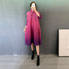 Miyake Pleated Scarf Collar Dress 2022 Spring Women V-neck Dress Long Large Size Elegant Gradient Color Clothing
