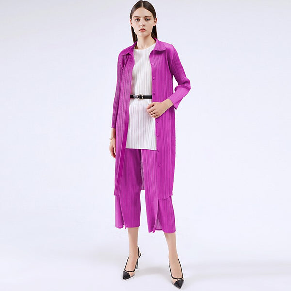 Miyake Pleated Women Blazer Dress Fall 2023 Winter Temperament Shirt Long Blazer Korean Style Coats