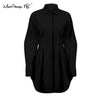 Mnealways18 Autumn Winter Bodycon Dress Women Long Sleeve Khaki Pleated Shirt Dress Office Ladies Solid Lapel Casual Midi Dresss