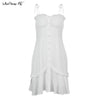 Mnealways18 Cotton White Spaghetti Strap Sexy Bodycon Dress Women breasted Mini Sundress Summer Lace-Up Ladies Corset Dress 2022