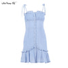 Mnealways18 Cotton White Spaghetti Strap Sexy Bodycon Dress Women breasted Mini Sundress Summer Lace-Up Ladies Corset Dress 2022