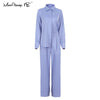 Mnealways18 Spring Summer 2 Piece Sets Ladies Office Outfits Shirts And Wide Legs Trousers Women Sets Oversize Suits Loungewear