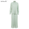 Mnealways18 Spring Summer 2 Piece Sets Ladies Office Outfits Shirts And Wide Legs Trousers Women Sets Oversize Suits Loungewear