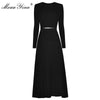 MoaaYina Designer dress Spring Autumn Women's Dress Sashes knitting Long sleeve Patchwork Pleated Dresses