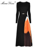 MoaaYina Designer dress Spring Autumn Women's Dress Sashes knitting Long sleeve Patchwork Pleated Dresses