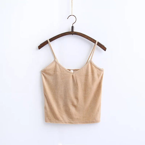 New Velvet Tank Tops Women Camisole Vest Soft Velour Comfy And Stretchable Short Ladies V Neck Slim Sexy Camis Tops