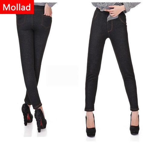 Winter Leggings Women Thicken Warm Pencil Pants Fleeces Inside Faux Denim Trousers 5xl large Size Leggings