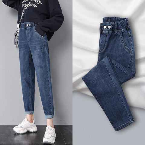 Mom Jeans Woman High Wais Denim Harem Pants Cute Blue Loose Jeans Femme Taille Haute Korean Streetwear Boyfriend Jeans Woman