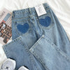 Mooirue Kawaii Winter Women Jeans Wide Leg Love Stick Pocket High Waist Loose Thin  Spring Wash Blue Straight Jeans