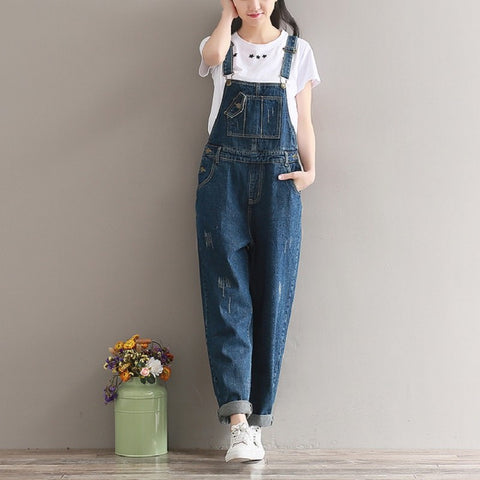 Mori Girl Spring Summer Women Wide Leg Jeans Jumpsuits Casual Loose Female Denim Overalls Vintage Washed Ripped Belt Rompers