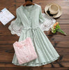 Mori Girl Sweet Summer Women Floral Dress Ruffled Collar Print String Female Vestidos Jacquard Cotton Pink Green Cute Dress