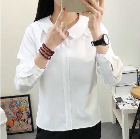Mori Girls Autumn Long Sleeve Peter Pan Collar White Chiffon Blouse Casual Office Lady Shirt Solid Japanese Scho Uniform