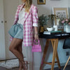 MosiMolly 2023 Cotton Plaid Blazer Coats Pink Plaid Outerwear Coats Blazer Jacket Coats Streetwear
