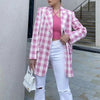 MosiMolly 2023 Cotton Plaid Blazer Coats Pink Plaid Outerwear Coats Blazer Jacket Coats Streetwear