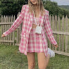 MosiMolly 2023 Cotton Plaid Blazer Coats Pink Plaid Outerwear Coats Blazer Jacket Coats Streetwear