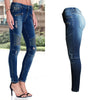 Motorcycle European and American Women's Clothing Ripped Slim-Fit Stretch Slimming Mid-Waist Women's Denim Pencil Pants