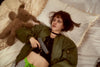 Movie Leon Mathilda Cosplay Suit Black Short Sleeve T-shirt; Green Striped Shorts; Green Coat; Red Knitted Hat; Necklace;Rabbit