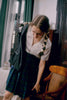 Movie Lolita Style Women's Set: Preppy Style Embroidery Trim Blazer + White Blouse Shirt & Green Plaid Pleated Long Skirt