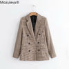 Mozuleva 2022 Office Ladies Plaid Blazer Jacket Women Casual Double-breasted Sashes Suit Jacket Female Slim Blazer Outwear