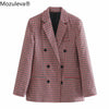 Mozuleva 2022 Office Ladies Plaid Blazer Jacket Women Casual Double-breasted Sashes Suit Jacket Female Slim Blazer Outwear