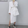 Mozuleva Elegant Office Ladies Skirt Suits Long Sleeve Blazer & High Waist Split Pencil Midi Skirt Summer Women 2 Pieces Set
