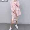 Mozuleva Elegant Office Ladies Skirt Suits Long Sleeve Blazer & High Waist Split Pencil Midi Skirt Summer Women 2 Pieces Set