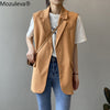 Mozuleva 2022 Office Ladies Simply Sleeveless Single Breasted Blazer Vest Women Casual Suit Jacket Quality Outwear Tops
