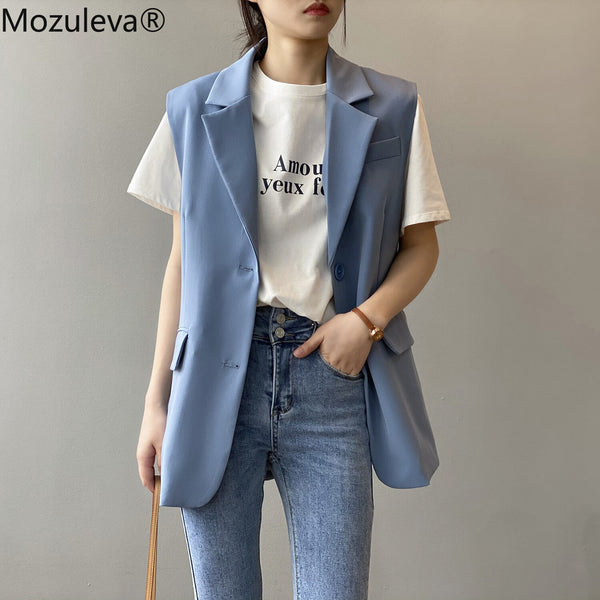 Mozuleva 2022 Office Ladies Simply Sleeveless Single Breasted Blazer Vest Women Casual Suit Jacket Quality Outwear Tops