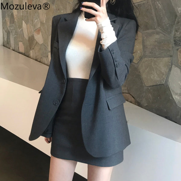 Mozuleva Office Ladies Skirt Suits Women Single-breasted Jacket & Pencil Skirt Suits Business 2 Pieces Sets Office Uniform 2022