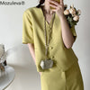 Mozuleva Summer Women Green Skirt Suits 2022 Elegant Single-breasted Short Suit Jacket & Pencil Skirt Elegant Ladies Blazer Sets