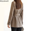 Mozuleva Vintage Houndstooth Women Blazer Sashes Double-breasted Plaid 2023 Female Suit Jacket Long Sleeve Pockets blaser femme
