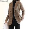 Mozuleva Vintage Houndstooth Women Blazer Sashes Double-breasted Plaid 2023 Female Suit Jacket Long Sleeve Pockets blaser femme
